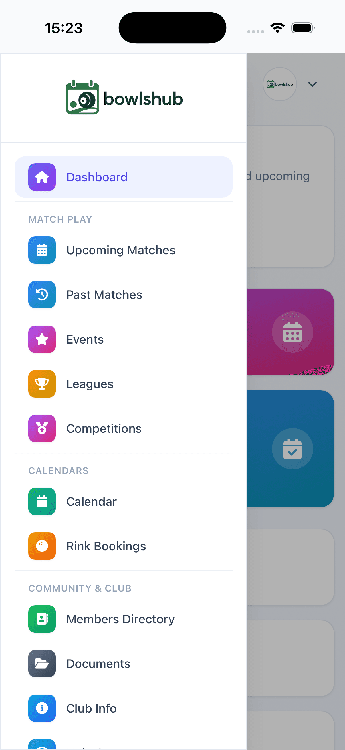 Mobile app preview showing club membership, fixtures, and player information.