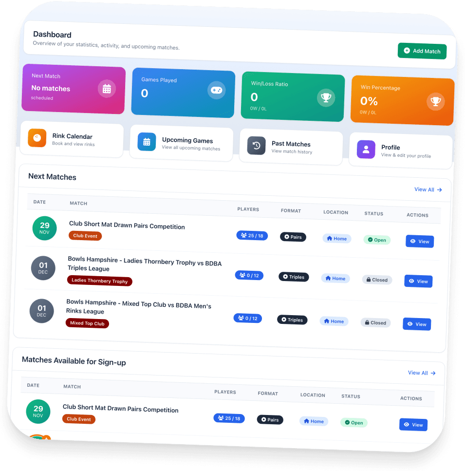 Bowling green with players engaged in a match