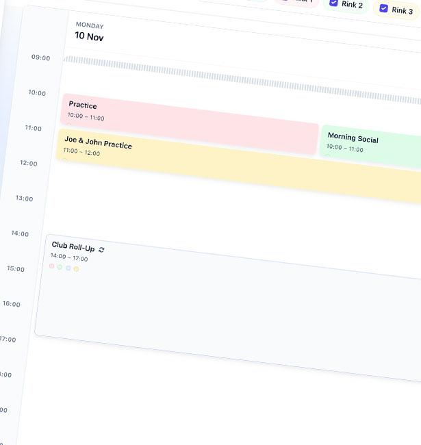 Detailed rink timetable with member and club bookings
