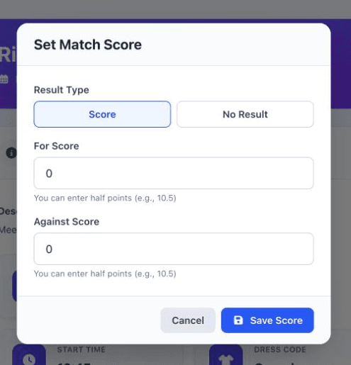 Bowlshub match score dialog